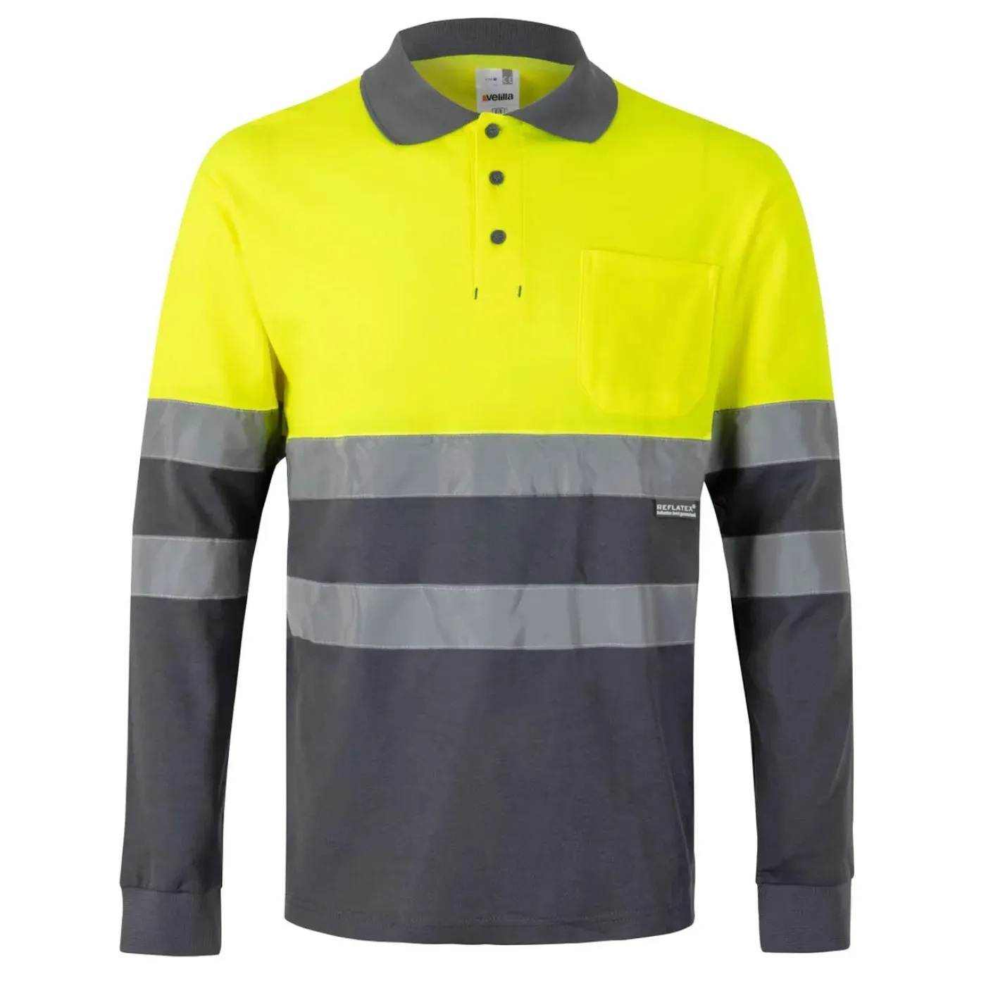 Tricou polo din bumbac, cu mânecă lungă, de înaltă vizibilitate, în două tonuri / Velilla / Tricouri, bluze, cămăși