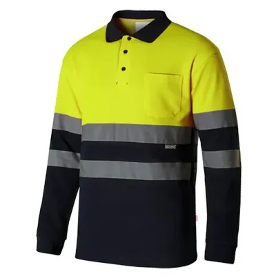 Tricou polo din bumbac, cu mânecă lungă, de înaltă vizibilitate, în două tonuri / Velilla / Tricouri, bluze, cămăși