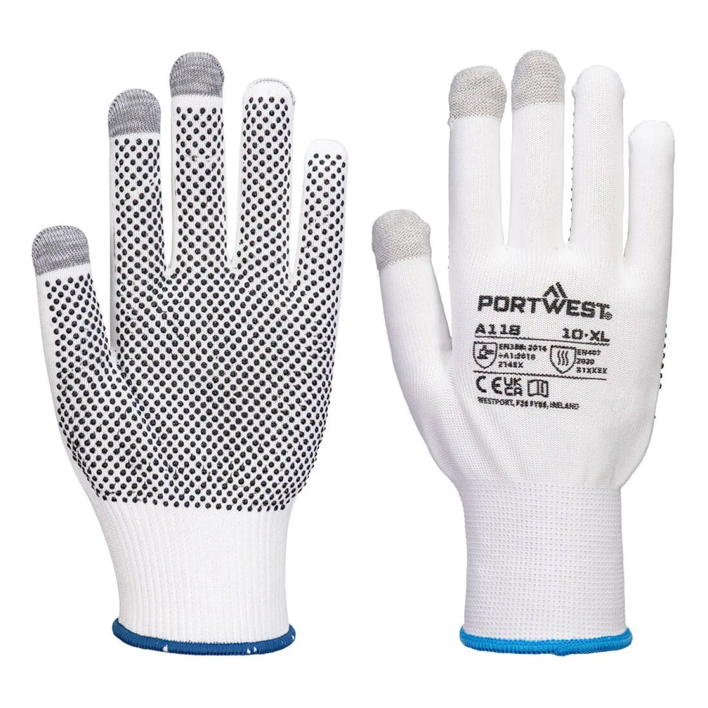 A118 - Mănuși TouchScreen cu puncte din PVC Grip 13 (12 perechi) / Portwest / Mănuși de protecție din material textil impregnate