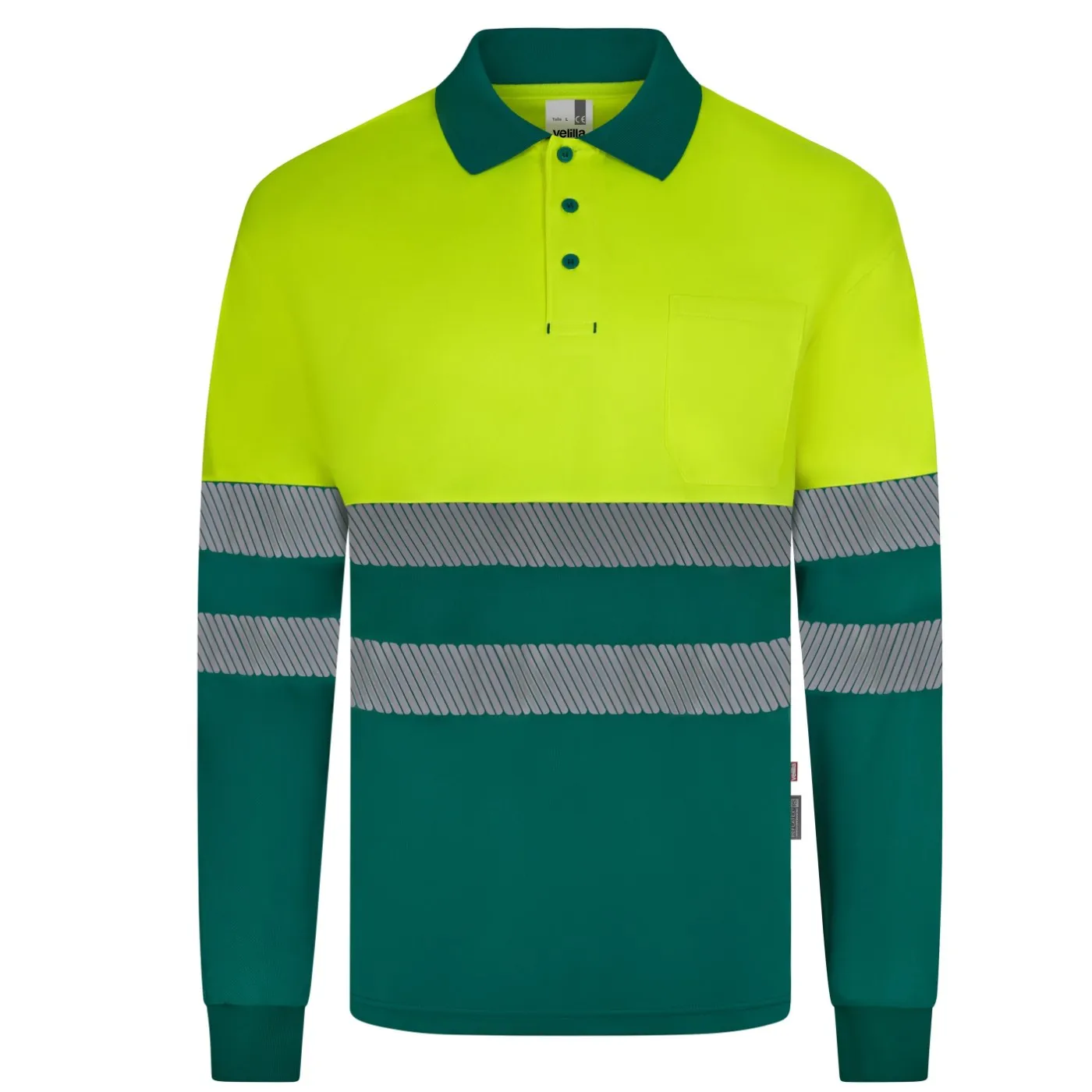 Tricou polo reflectorizant, cu mânecă lungă, de înaltă vizibilitate, în două tonuri, din poliester reciclat / Velilla / Îmbrăcăminte HiVis și reflectorizantă