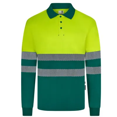 Tricou polo reflectorizant, cu mânecă lungă, de înaltă vizibilitate, în două tonuri, din poliester reciclat / Velilla / Îmbrăcăminte HiVis și reflectorizantă