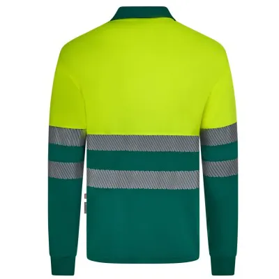 Tricou polo reflectorizant, cu mânecă lungă, de înaltă vizibilitate, în două tonuri, din poliester reciclat / Velilla / Îmbrăcăminte HiVis și reflectorizantă
