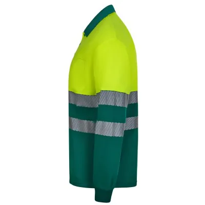 Tricou polo reflectorizant, cu mânecă lungă, de înaltă vizibilitate, în două tonuri, din poliester reciclat / Velilla / Îmbrăcăminte HiVis și reflectorizantă