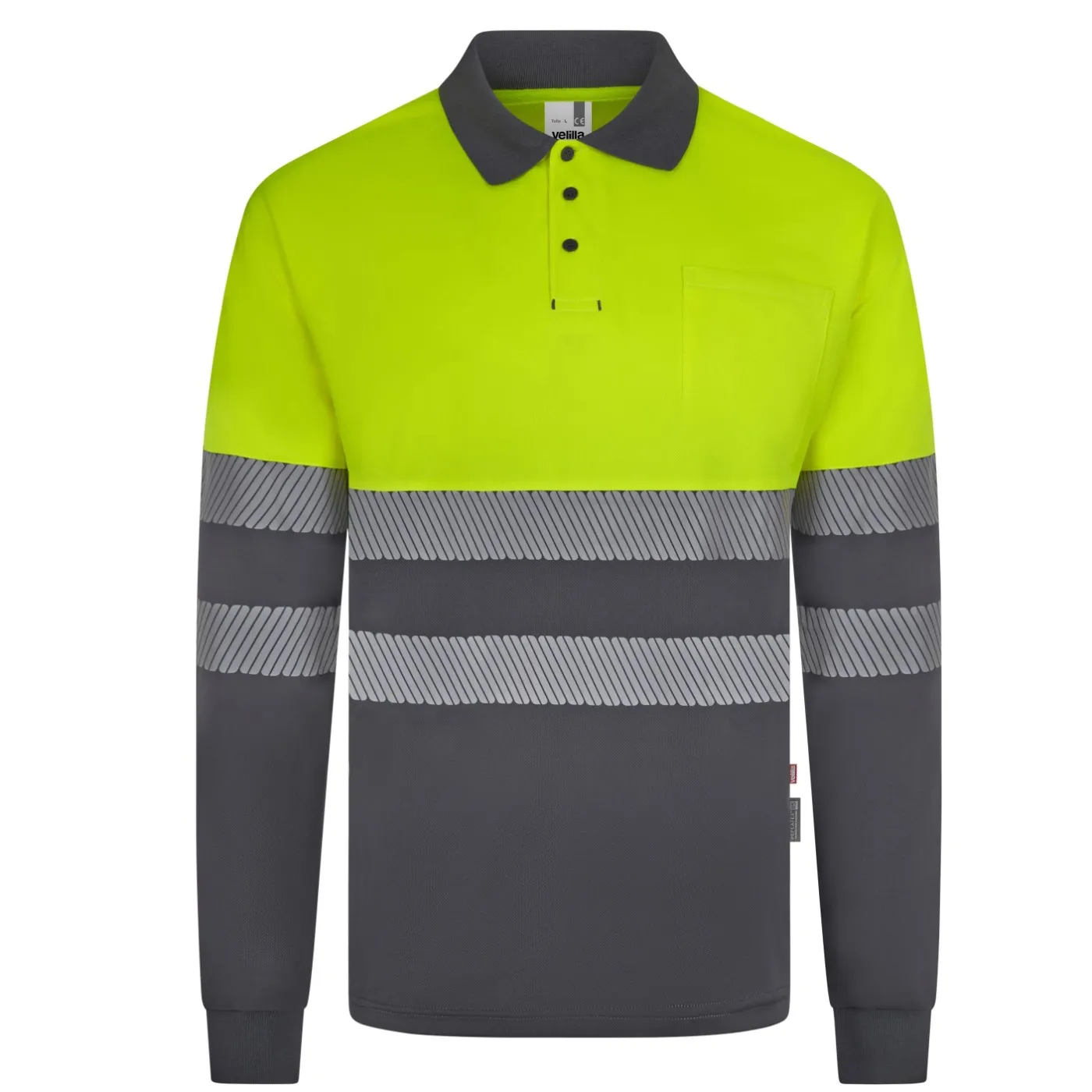 Tricou polo reflectorizant, cu mânecă lungă, de înaltă vizibilitate, în două tonuri, din poliester reciclat / Velilla / Îmbrăcăminte HiVis și reflectorizantă