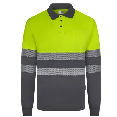 Tricou polo reflectorizant, cu mânecă lungă, de înaltă vizibilitate, în două tonuri, din poliester reciclat / Velilla / Îmbrăcăminte HiVis și reflectorizantă