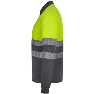 Tricou polo reflectorizant, cu mânecă lungă, de înaltă vizibilitate, în două tonuri, din poliester reciclat / Velilla / Îmbrăcăminte HiVis și reflectorizantă