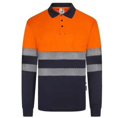 Tricou polo reflectorizant, cu mânecă lungă, de înaltă vizibilitate, în două tonuri, din poliester reciclat / Velilla / Îmbrăcăminte HiVis și reflectorizantă