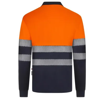 Tricou polo reflectorizant, cu mânecă lungă, de înaltă vizibilitate, în două tonuri, din poliester reciclat / Velilla / Îmbrăcăminte HiVis și reflectorizantă