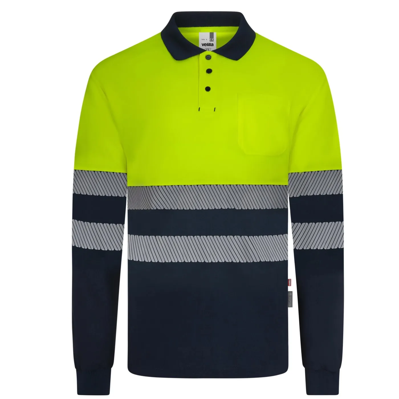 Tricou polo reflectorizant, cu mânecă lungă, de înaltă vizibilitate, în două tonuri, din poliester reciclat / Velilla / Îmbrăcăminte HiVis și reflectorizantă