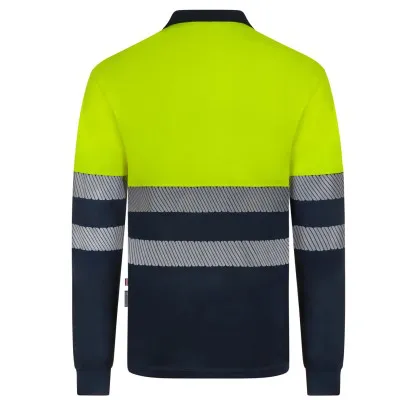 Tricou polo reflectorizant, cu mânecă lungă, de înaltă vizibilitate, în două tonuri, din poliester reciclat / Velilla / Îmbrăcăminte HiVis și reflectorizantă