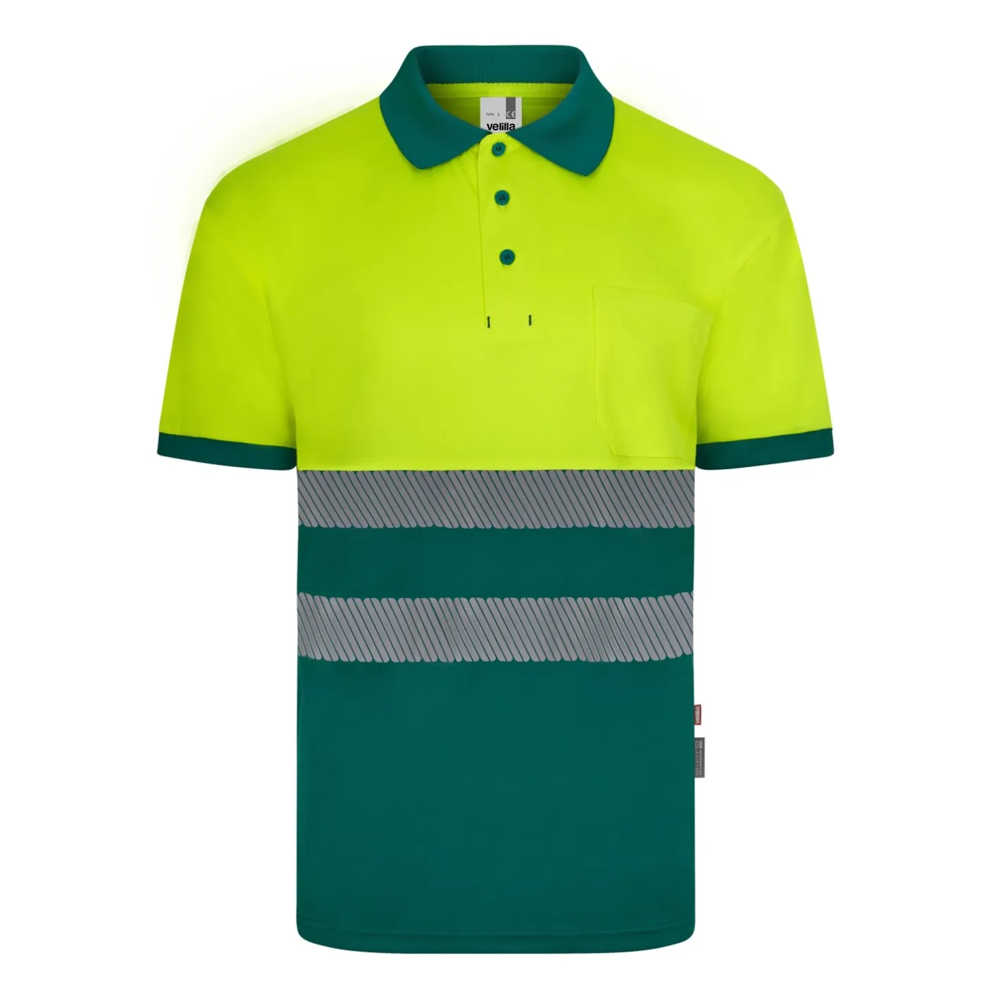 Tricou polo cu mânecă scurtă, de înaltă vizibilitate, în două tonuri, din poliester reciclat / Velilla / Îmbrăcăminte HiVis și reflectorizantă