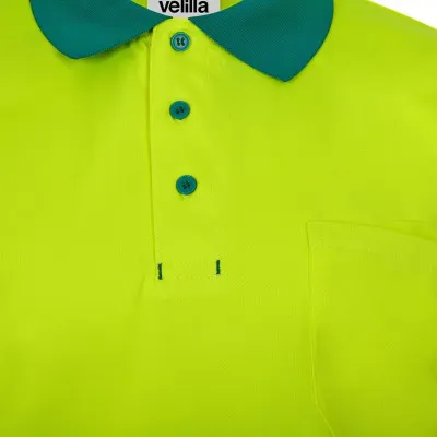 Tricou polo cu mânecă scurtă, de înaltă vizibilitate, în două tonuri, din poliester reciclat / Velilla / Îmbrăcăminte HiVis și reflectorizantă