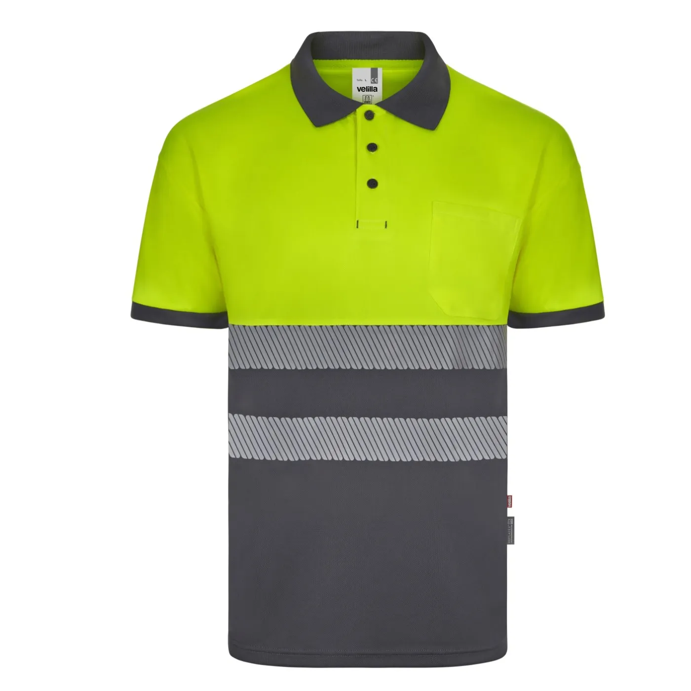Tricou polo cu mânecă scurtă, de înaltă vizibilitate, în două tonuri, din poliester reciclat / Velilla / Îmbrăcăminte HiVis și reflectorizantă