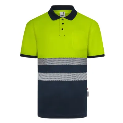 Tricou polo cu mânecă scurtă, de înaltă vizibilitate, în două tonuri, din poliester reciclat / Velilla / Îmbrăcăminte HiVis și reflectorizantă