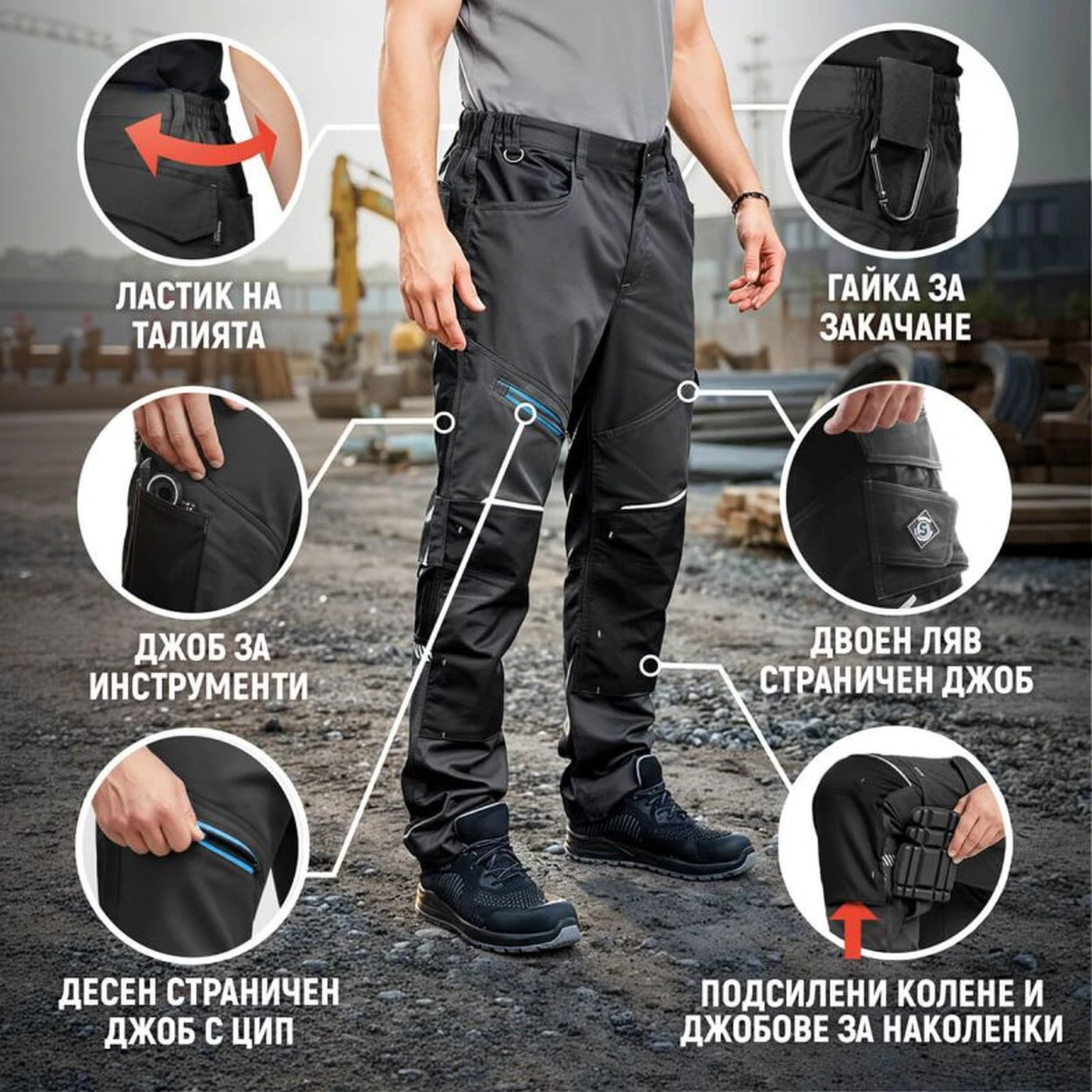 Pantaloni de lucru REVOLT 4STRETCH GREY/BLACK/PETROL / Stenso / Pantaloni, salopete, colanți