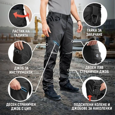 Pantaloni de lucru REVOLT 4STRETCH GREY/BLACK/PETROL / Stenso / Pantaloni, salopete, colanți