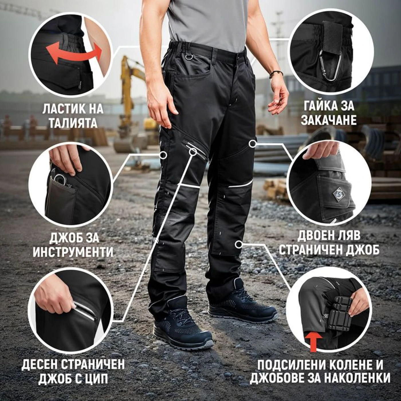 Pantaloni de lucru REVOLT 4STRETCH NEGRU/GRI ÎNCHIS/GRI / Stenso / Pantaloni, salopete, colanți