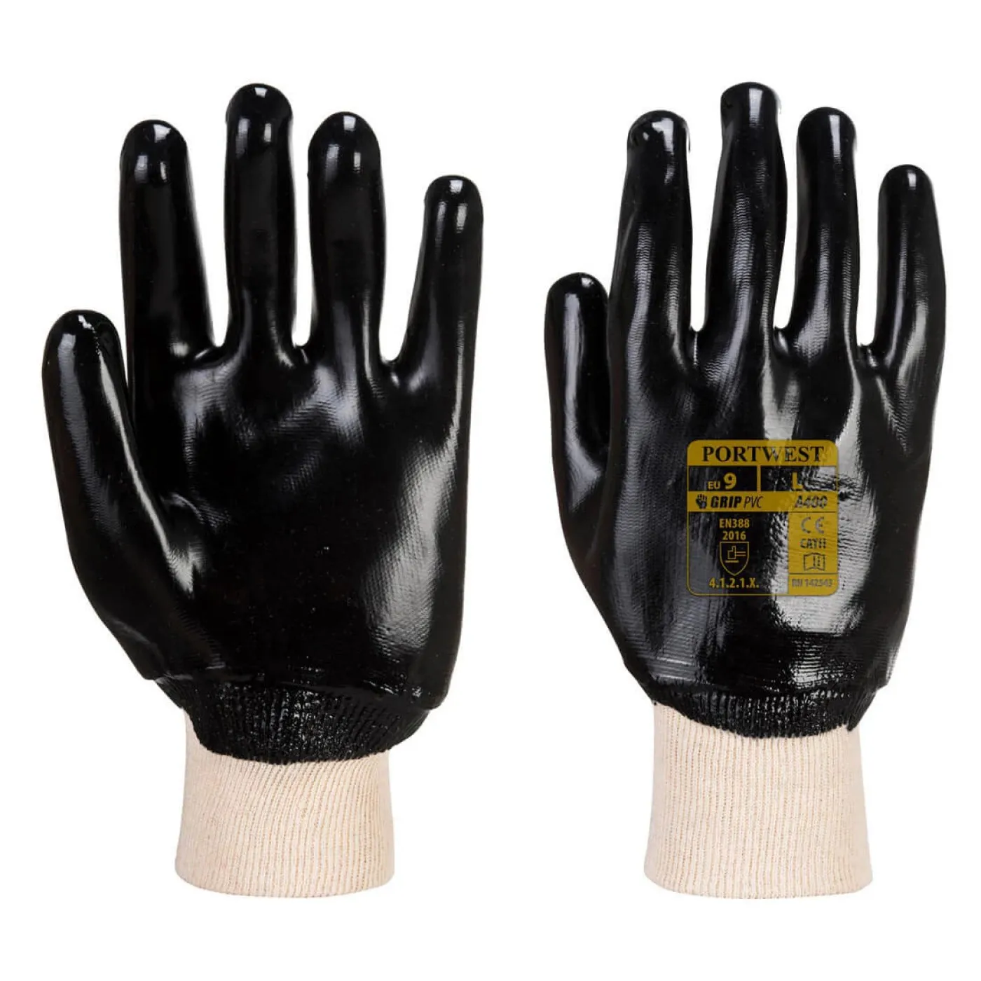 A400 - Mănuși PVC Knitwrist / Portwest / Mănuși de protecție din material textil impregnate