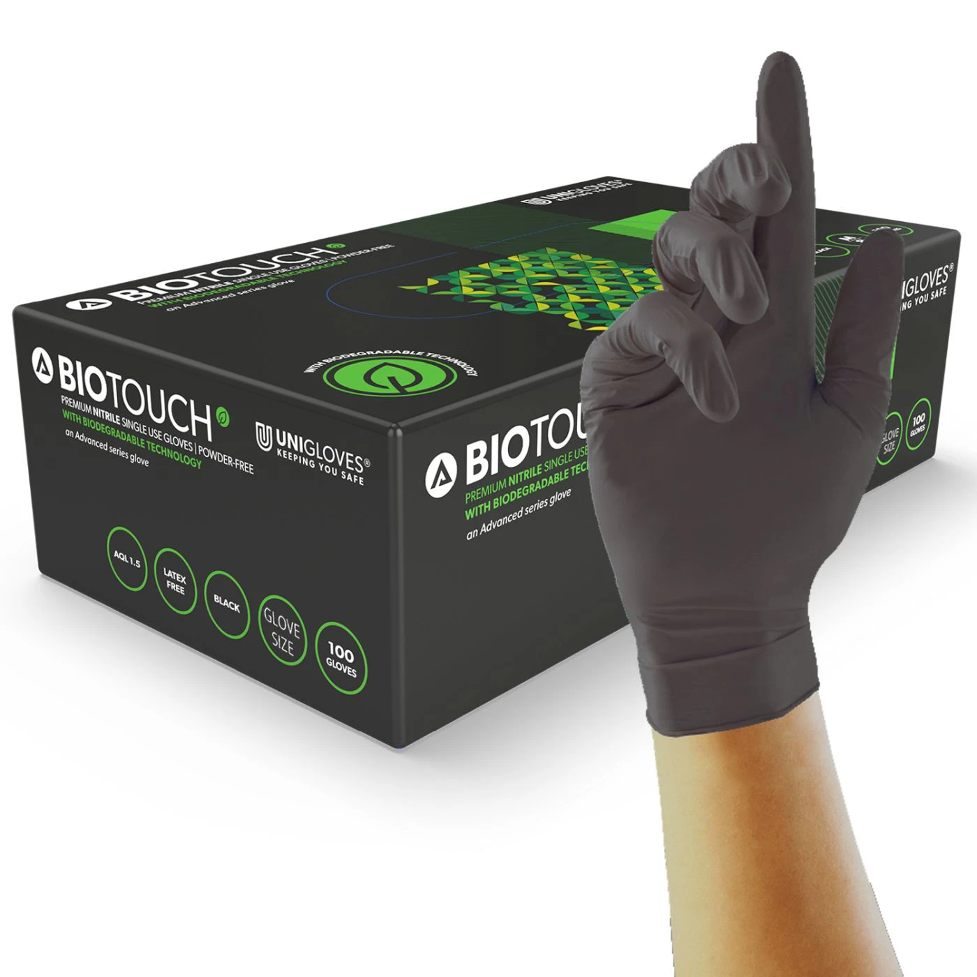 Mănuși de protecție BioTouch Black (100 buc./set) / Unigloves / Mănuși de unică folosință