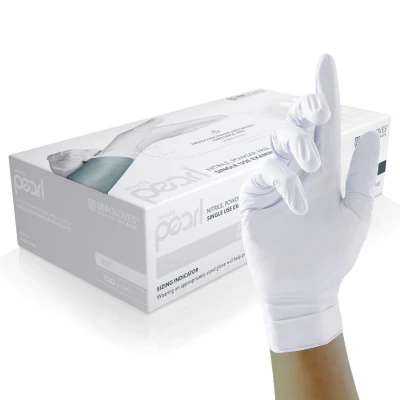 Mănuși din nitril nepudrate White Pearl (100 buc./set) / Unigloves / Mănuși de unică folosință