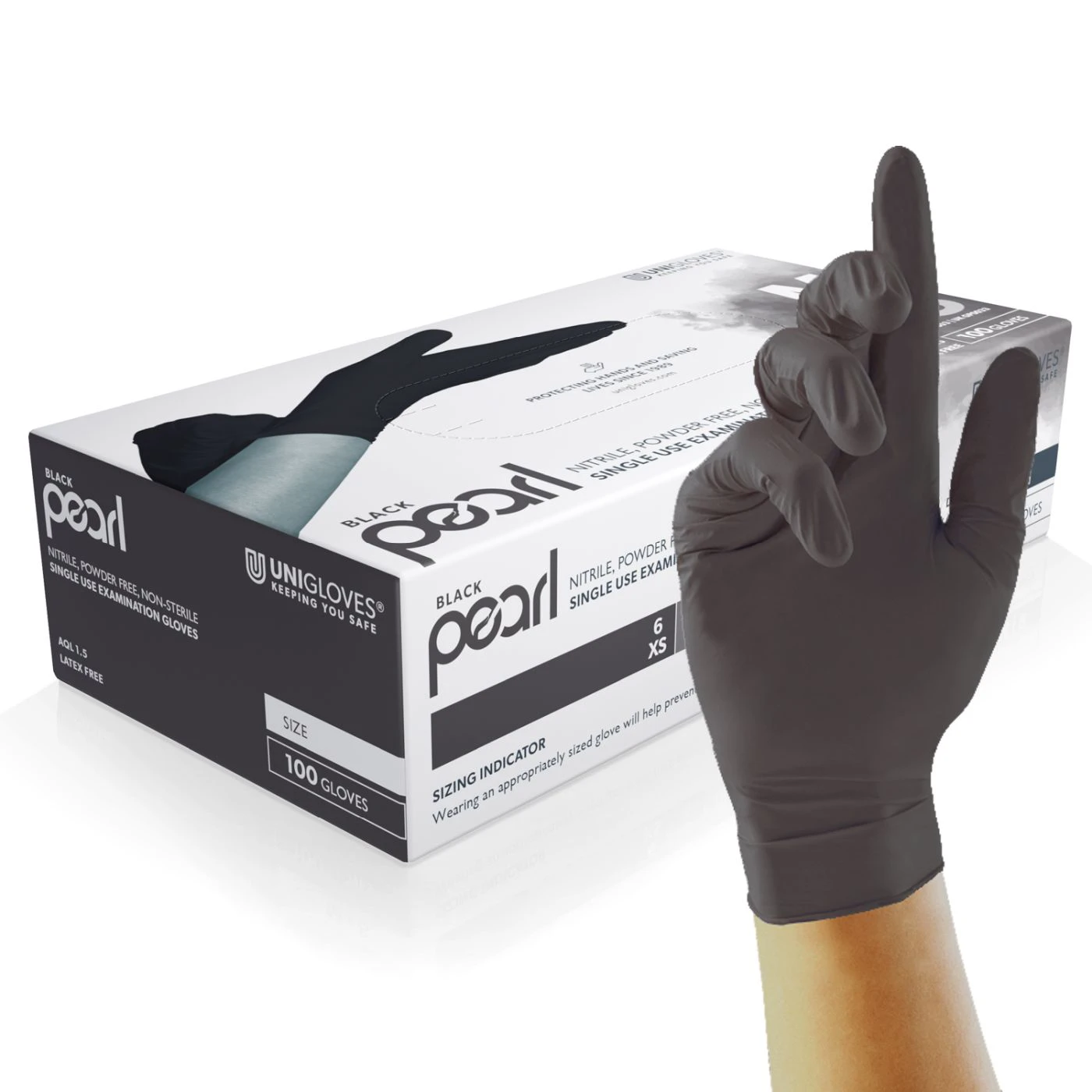 Mănuși din nitril nepudrate Black Pearl (100 buc./set) / Unigloves / Mănuși de unică folosință