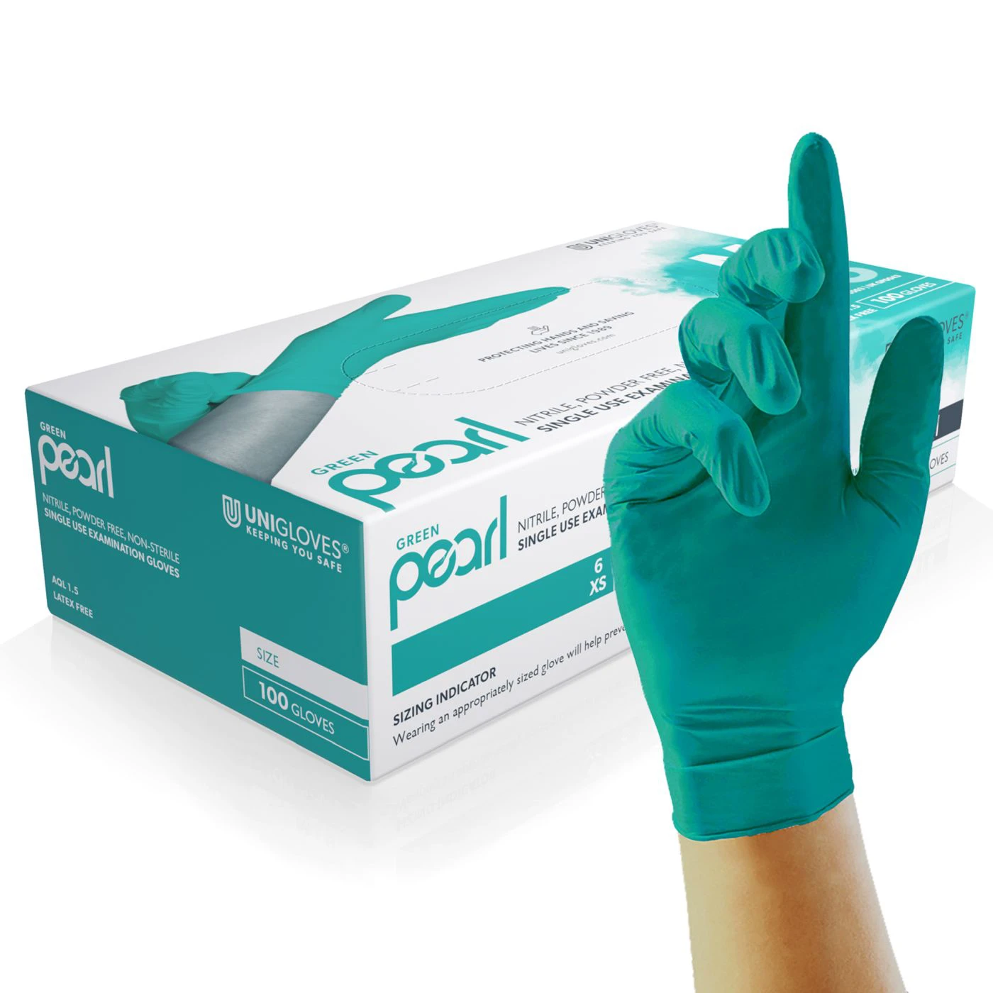 Mănuși din nitril nepudrate Green Pearl (100 buc./set) / Unigloves / Mănuși de unică folosință