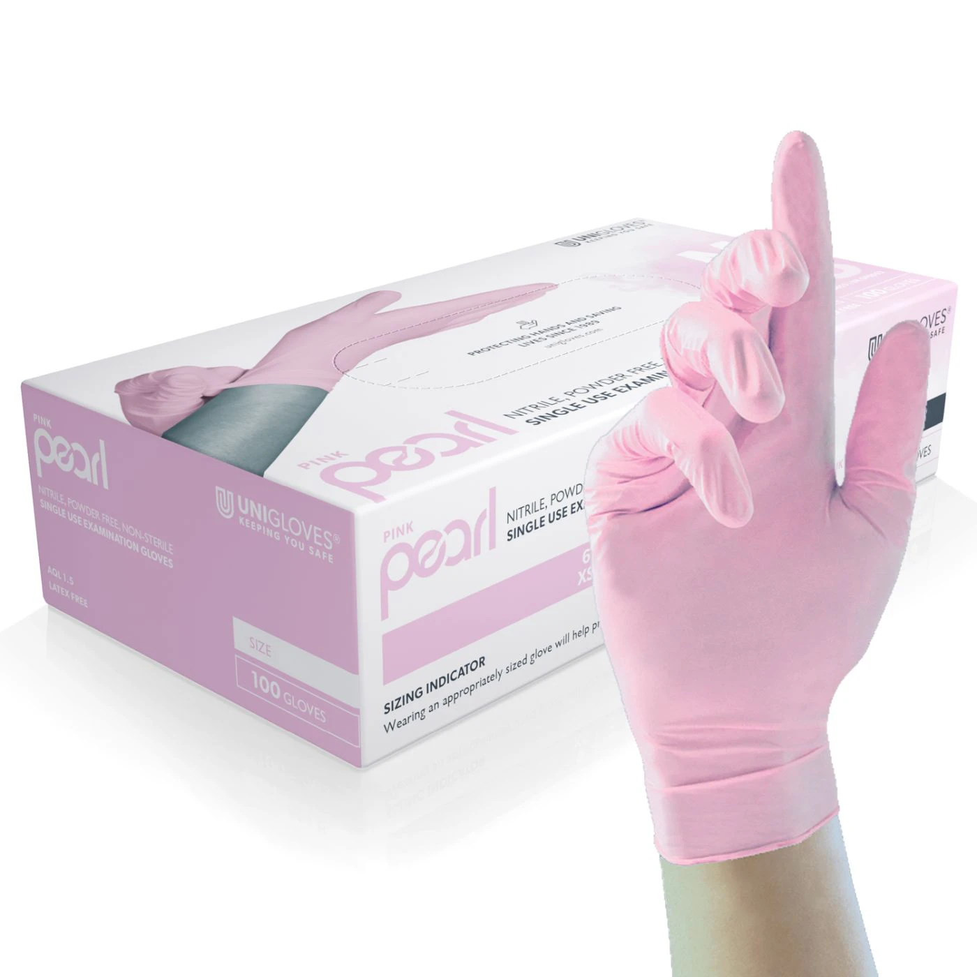 Mănuși din nitril nepudrate Pink Pearl (100 buc./set) / Unigloves / Mănuși de unică folosință