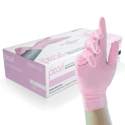 Mănuși din nitril nepudrate Pink Pearl (100 buc./set) / Unigloves / Mănuși de unică folosință