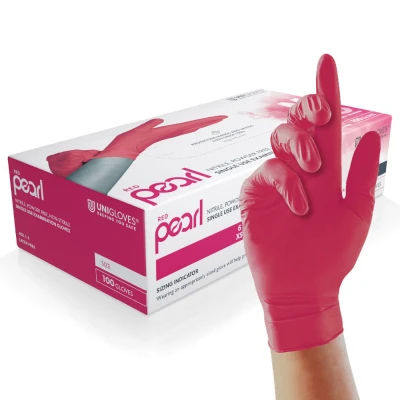 Mănuși din nitril nepudrate Red Pearl (100 buc./set) / Unigloves / Mănuși de unică folosință