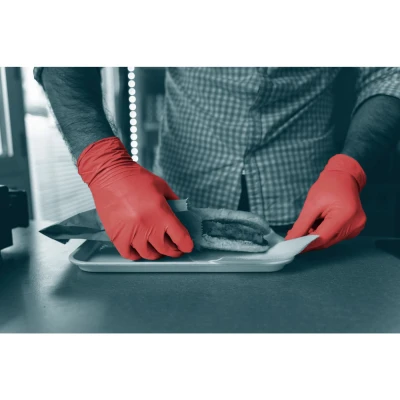 Mănuși din nitril nepudrate Red Pearl (100 buc./set) / Unigloves / Mănuși de unică folosință
