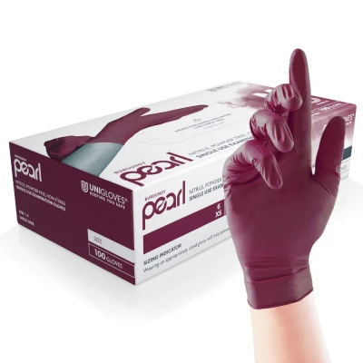 Mănuși din nitril nepudrate Burgundy Pearl (100 buc./set) / Unigloves / Mănuși de unică folosință