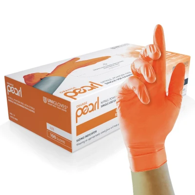 Mănuși din nitril nepudrate Orange Pearl (100 buc./set) / Unigloves / Mănuși de unică folosință
