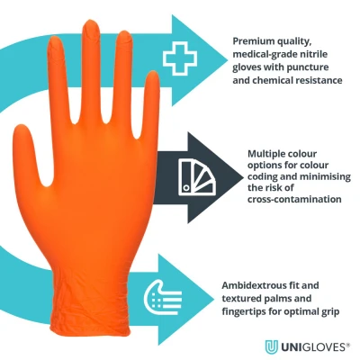 Mănuși din nitril nepudrate Orange Pearl (100 buc./set) / Unigloves / Mănuși de unică folosință