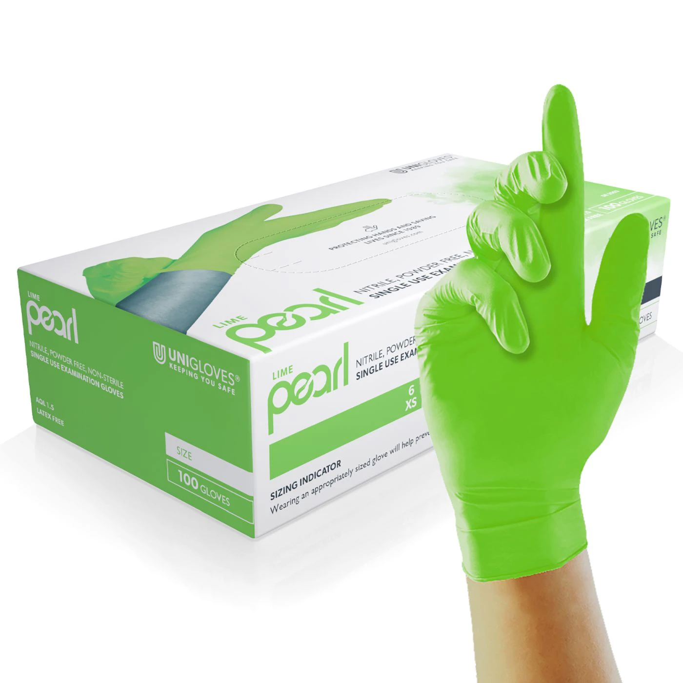 Mănuși din nitril nepudrate Lime Pearl (100 buc./set) / Unigloves / Mănuși de unică folosință