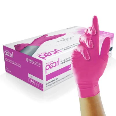 Mănuși din nitril nepudrate Magenta Pearl (100 buc./set) / Unigloves / Mănuși de unică folosință