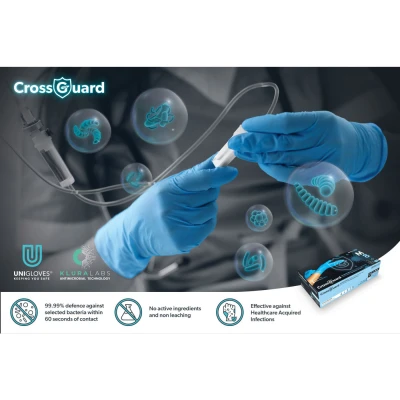 Mănuși de protecție antimicrobiene din nitril CrossGuard Nitrile (100 buc./set) / Unigloves / Mănuși de unică folosință