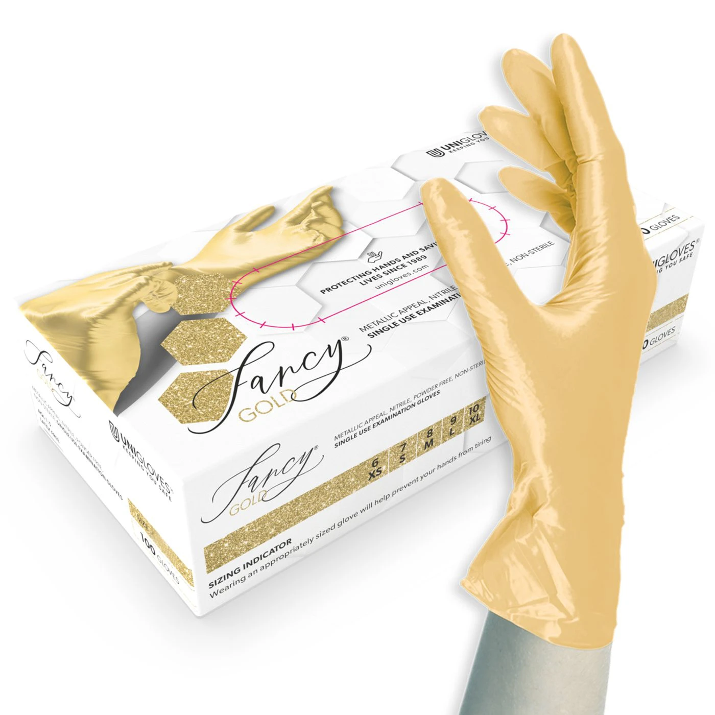 Mănuși nitrilice fără pudră Fancy Gold (100 buc./set) / Unigloves / Mănuși de unică folosință