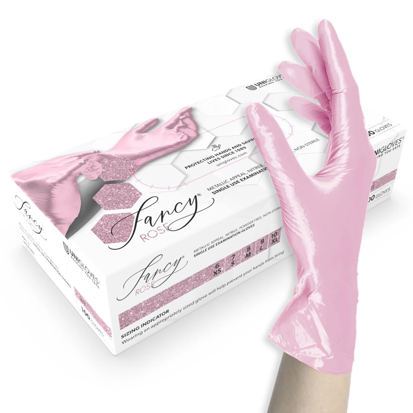 Mănuși nitrilice fără pudră Fancy Rose (100 buc./set) / Unigloves / Mănuși de unică folosință