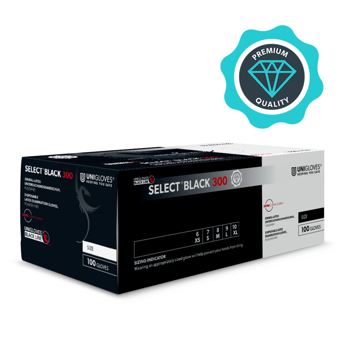 Mănuși de unică folosință SELECT® BLACK 300 (100 buc./set) / Unigloves / Mănuși de unică folosință